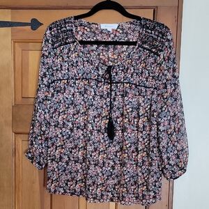 TURA VINCE CAMUTO Smocked Floral Peasant Top